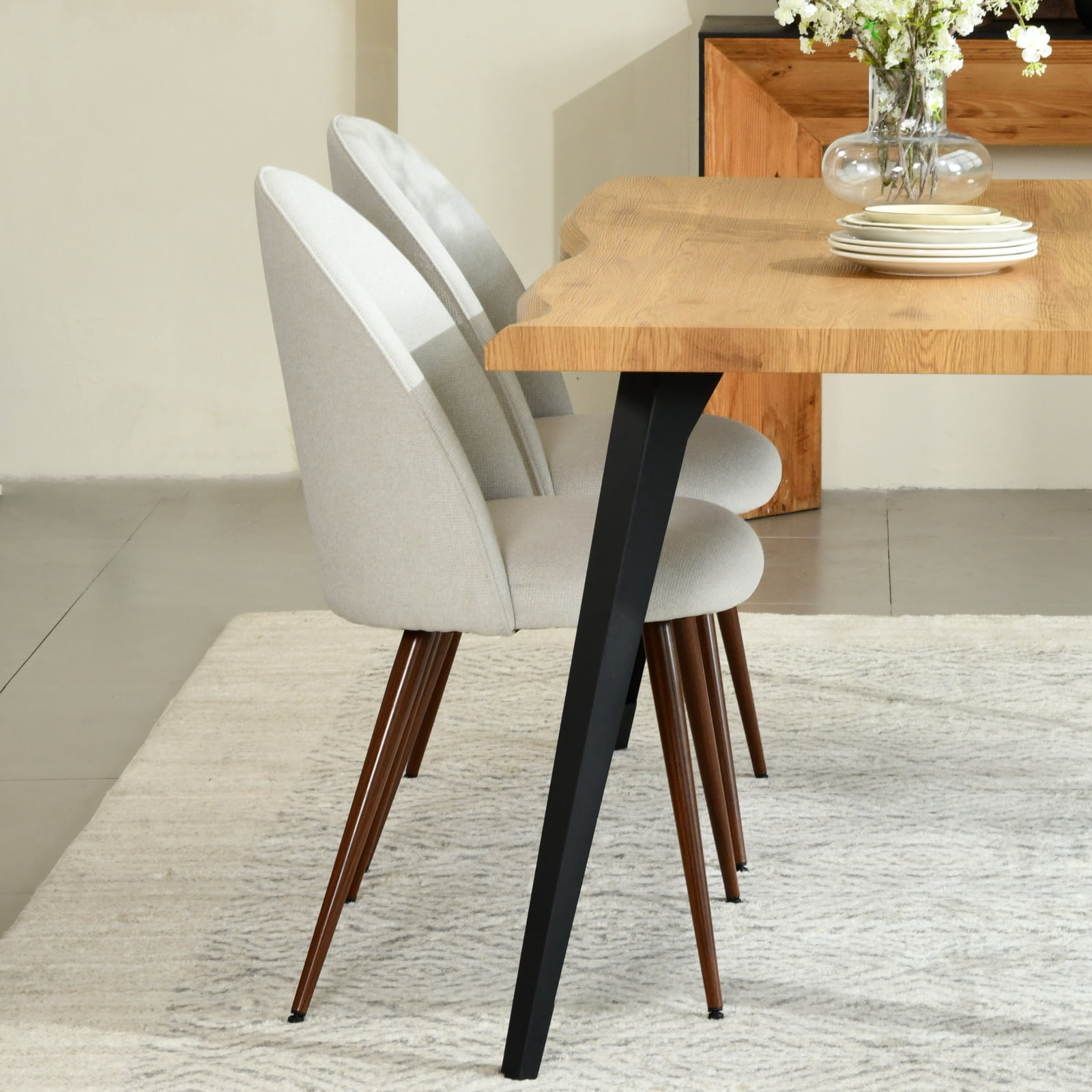 Homy Casa Lot de 2 Chaises de Salle à Manger, Chaises d'Appoint Rembourrées avec Pieds en Métal pour Cuisine, Crème