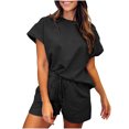 thumbnail image 1 of Mikilon Ensemble de Sport Confortable pour Femmes Couleur Unie Nouvelle Mode Décontractée Haut à Manches Longues et Short Ensemble de Haut/chemise à Manches Courtes Col Rond Noir m, 1 of 5