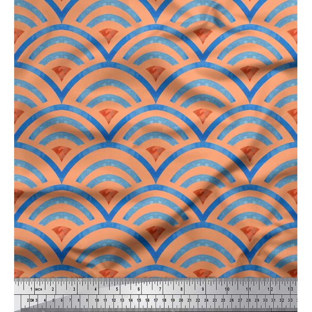 Soimoi Silk Fabric Scales Geometric Printed Fabric 1 Yard 42 Inch Wide