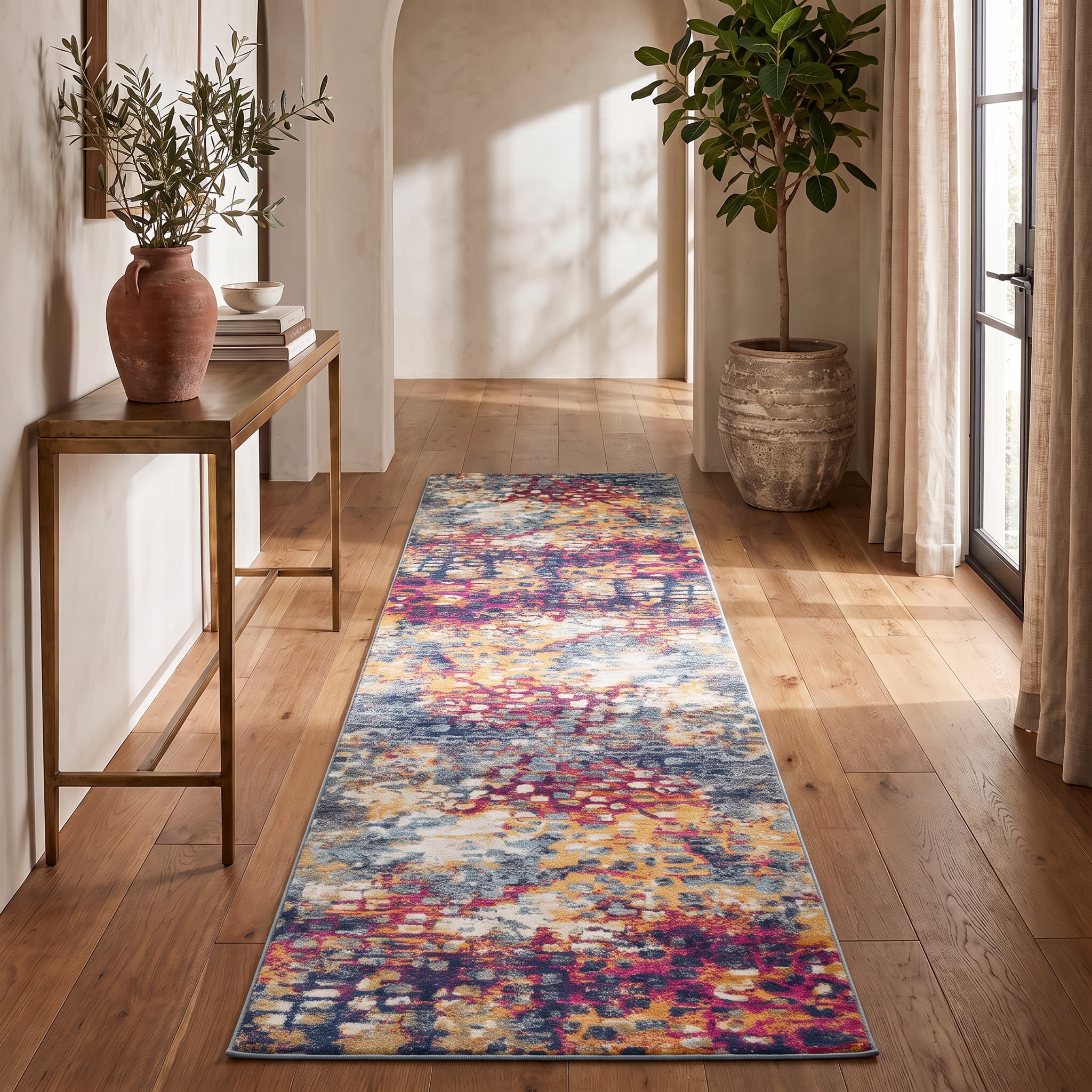 Rug Branch Savannah 2' x 7' (Exact Size: 2'3" x 7') Boho Indoor Runner Rug, Yellow Blue, Abstract - Entryway, Hallway, Bathroom, and Kitchen
