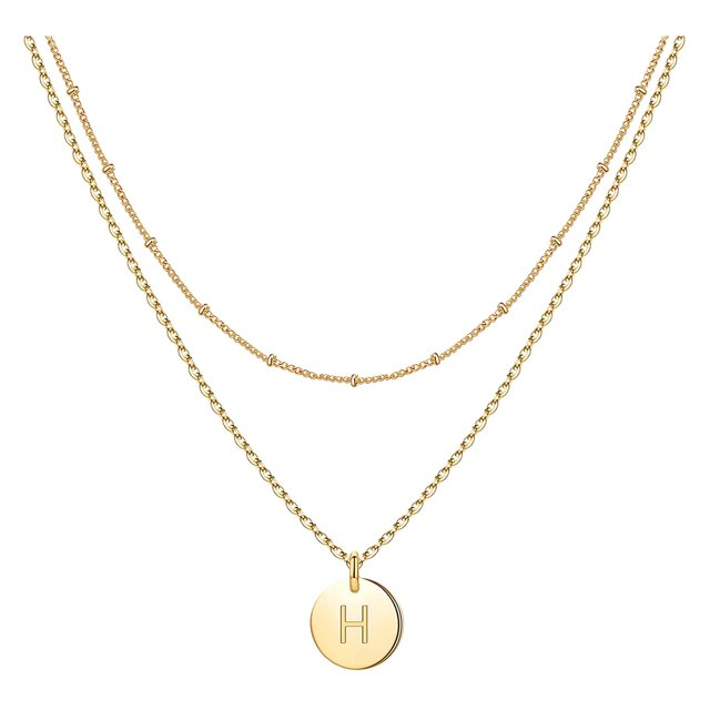SIfdSeng Women's Fashion Heart Letter Necklace 26 Letters Circular Double Layer Neck Chain