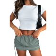 thumbnail image 1 of Womens Low Waist Cargo Skirt Ruched Drawstring Mini Short Skirts with Pockets, 1 of 2