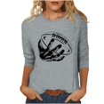 thumbnail image 3 of QATAINLAV T-Shirts Graphiques de Rugby pour Femmes Jour de Match 2025 Été Manches 3/4 Hauts Coupe Ample Décontractés Col Rond Blouses Tenues de Vacances Soldes Aujourd'hui Liquidation Gris TTTTG, 3 of 5