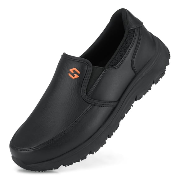 HISEA Men's Leather Non Slip Food Service Shoes, Water & Oil Resistant, Comfortable, Breathable, Lightweight Slip Resistant Shoes for Men, for Kitchen, Restaurant, S