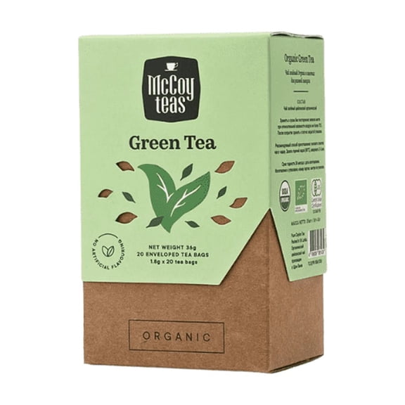 McCoy Teas Thé Vert Biologique avec Ceylan et Sencha, Thé de Qualité Supérieure du Sri Lanka, 20 Sachets de Thé Emballés Individuellement (1 Paquet)