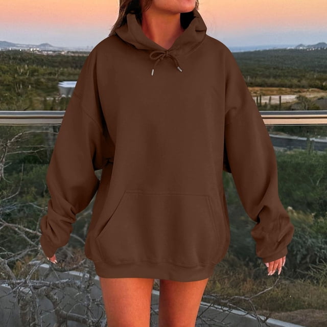 IMENGL Oversized Winter cotton hooded pullover sweatshirt, Brown M, Size M-5XL