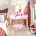thumbnail image 4 of Costway Kid Vanity Table Stool Set with Mirror Wooden Legs Storage Drawer Pink, 4 of 10