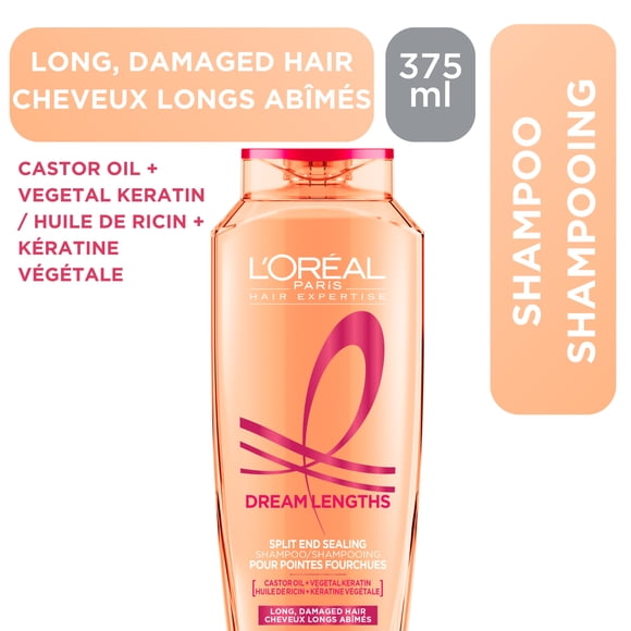 L'Oréal Paris Hair Expertise Dream Lengths Shampooing pour Pointes Fourchues, à l'Huile de Ricin et à la Kératine Végétale pour Cheveux Longs Abîmés