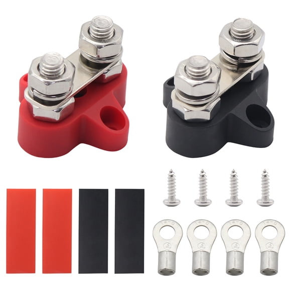 Yeacher Dual Heavy-Duty Terminal Studs Black+Red with Connecting Link M8 with Red Copper Terminal +