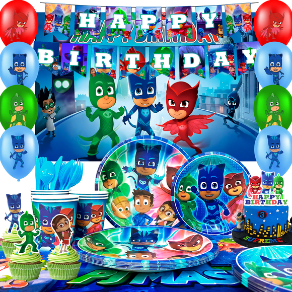 Ensemble de 112 Pcs de Décorations de Fête et de Vaisselle, Incluant Assiettes Serviettes Ballons Bannière Décorations de Gâteau Etc. Fournitures pour Fête d'Anniversaire