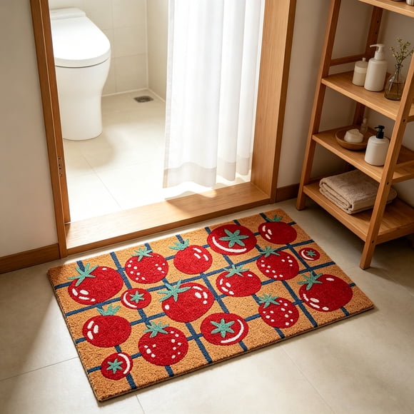 Tomato Bathroom Floor Mat Rug – Super Absorbent Soft Loop Pile, Non Slip, Easy to Clean – Cute Fruit Doormat for Bathroom, Kitchen, Entryway