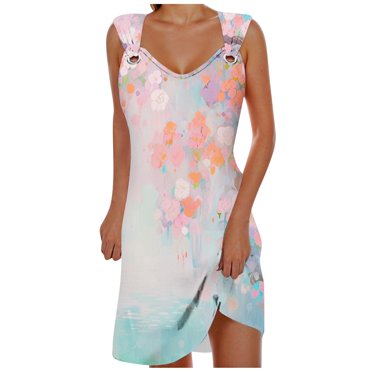 TJAZFJPA Robe d'Été pour Femmes Dames Élégante Jupe Midi à Bretelles Dames Robe Décontractée Imprimée Jupe de Plage 6 Robes de Soirée pour Femmes Robe Moulante Maxi