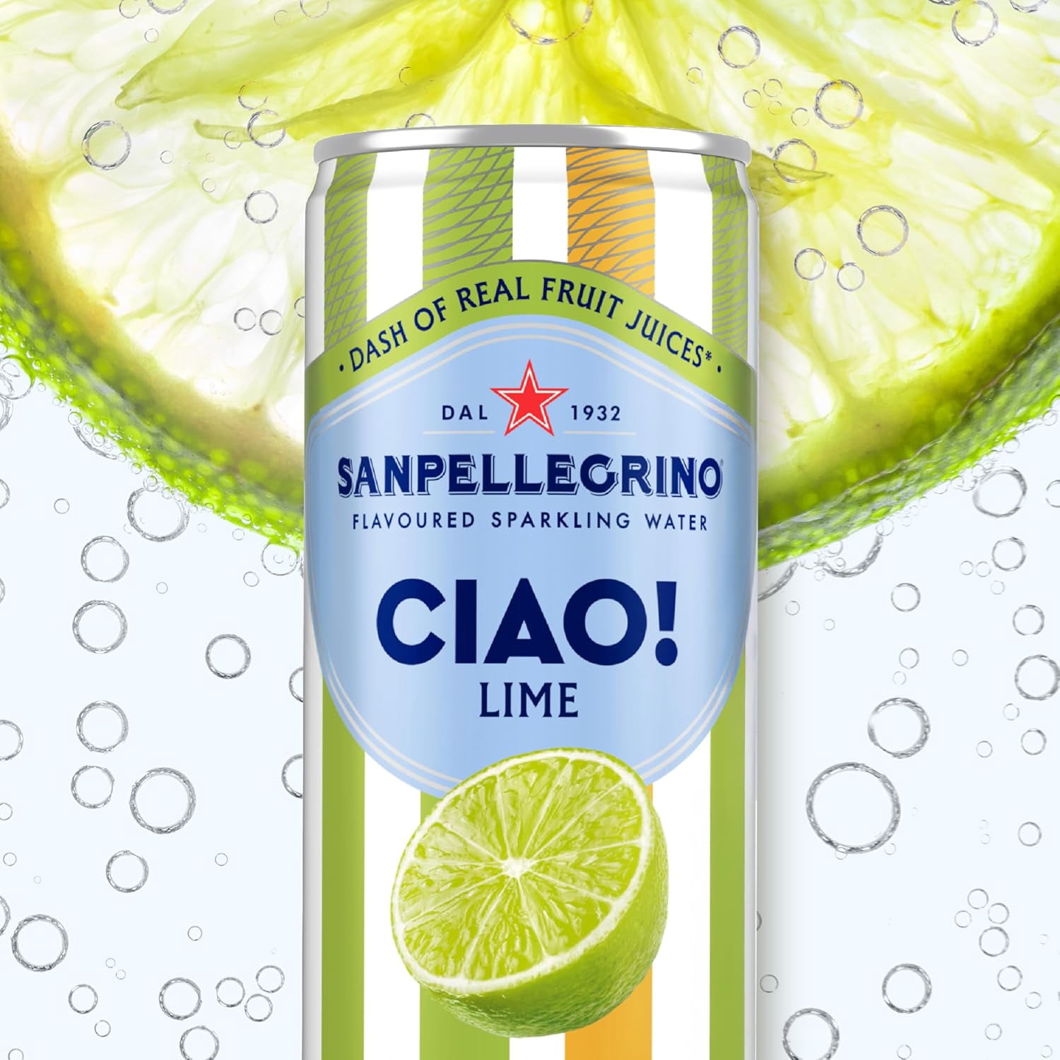 San Pellegrino CIAO! Eau Pétillante Aromatisée à la Lime, Touche de Vrai Jus de Fruits 6x330ml