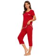 thumbnail image 2 of MINTLIMIT Women's Short Sleeve Tops and Capri Pants Solid Pajama Sets, 2 of 4