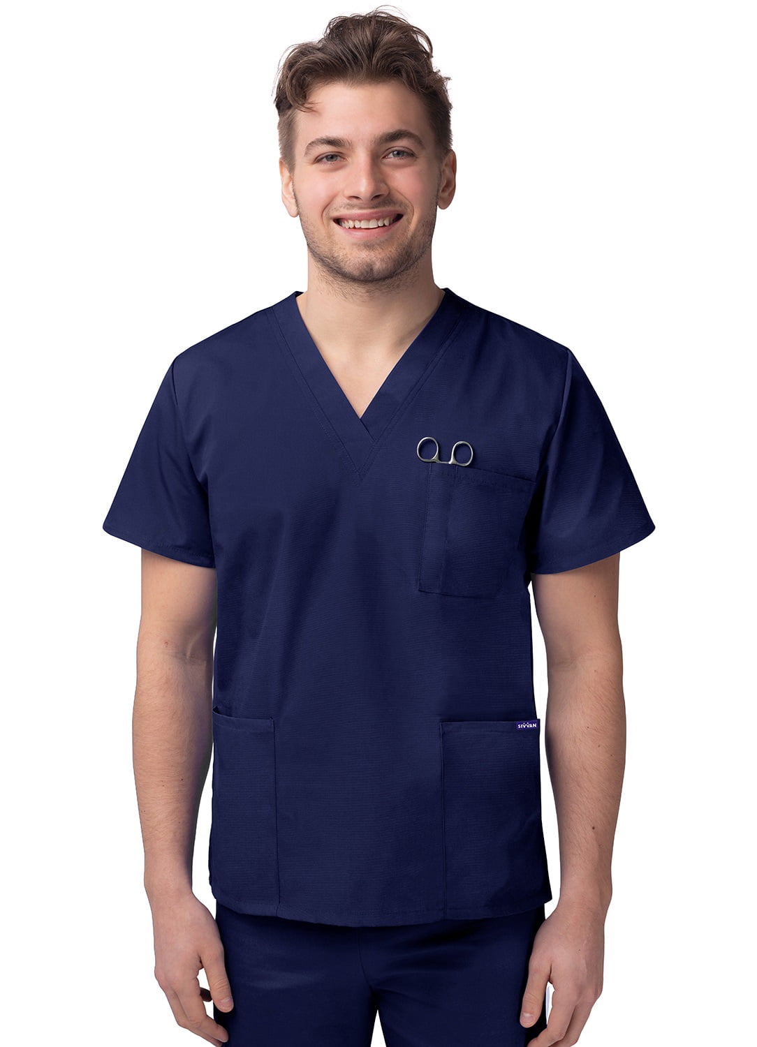 Sivvan Haut d'Uniforme Unisexe à Col en V à 3 Poches (Offert en 15 Couleurs)