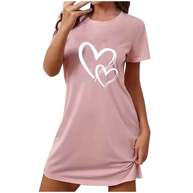 Rbaofujie Nuisette pour Femmes Nuisette Courte Surdimensionnée pour Femmes Robe Imprimée à Col Rond et Manches Courtes Pyjama Aguichant pour Femmes