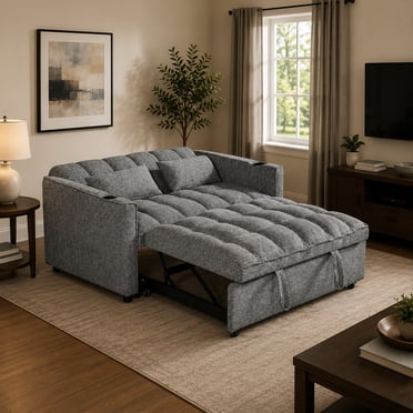 Cosmic Homes Aspire Fabric Sofa Bed with USB Charging Ports, Convertible Sofa with Cup Holders, Pull-Out Bed for Small Spaces - Grey
