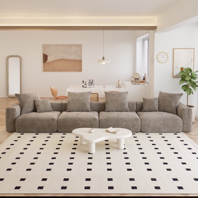 The Magic Home Canapé de Coin Convertible Modulable 4 Places en Velours Côtelé Brun,