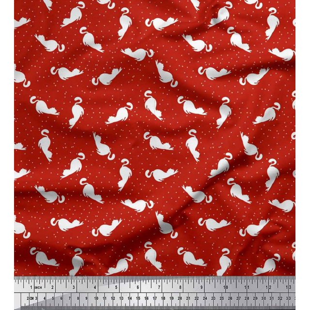 Soimoi Poly Georgette Fabric Floral & Cat Animal Decor Fabric Printed Yard 42 Inch Wide