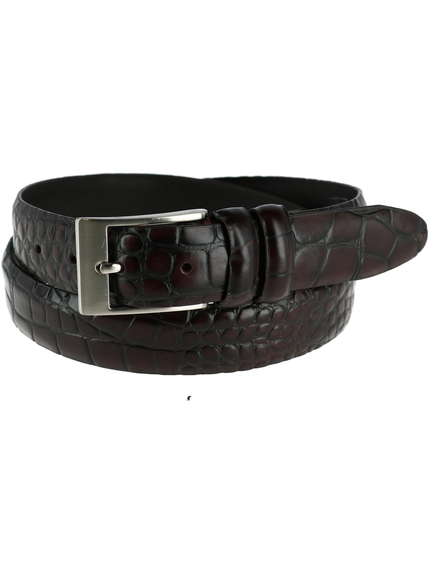 CTM® 1.25 Inch Wide Embossed Leather Croc Print Belt (Men's)