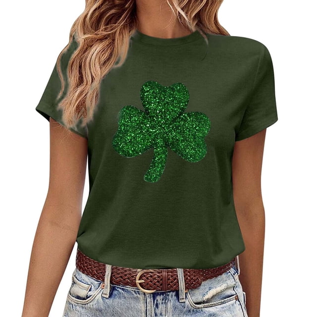 LUOGENLI T-shirts pour Femme pour Femmes T-Shirt de la Saint-Patrick à Col Rond à Manches Courtes T-Shirt Tee T-shirts Femmes Grande Taille T-shirts de la Saint-Valentin pour Femmes T-Shirt Graphique Drôle Pâques Vert Armée TTTG