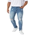 thumbnail image 2 of Men Slim Jeans  Side Stripe Print Mid Waist Zip Ragged Button Straight Jeans Casual Pencil Trousers, 2 of 6