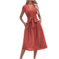 thumbnail image 2 of Prix Réduit, Robe à la Mode pour Femme à Manches Courtes et Coupe Ample à Col Rond, Robe à Manches Courtes, Robe Ample à Col Rond, Robe à la Mode Facile à Agencer/100 % Polyester, Orange, Sopatenor, 2 of 9