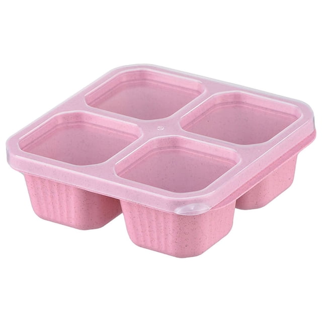 EGNMCR Storage Containers 4 Compartments Bento Box in pink color, made of non-BPA plastic with a clear lid. Reusable meal prep container for kids and adults, ideal for school, work, and travel. Lightweight, stackable, microwave, freezer, and dishwasher safe with easy-open lids.