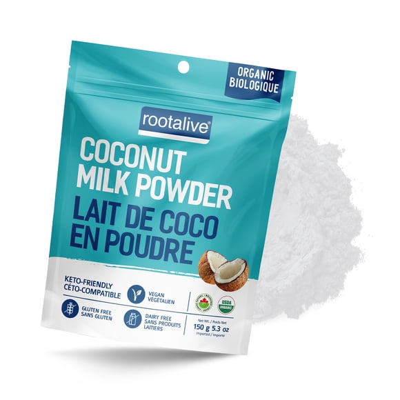 Rootalive Poudre de Lait de Coco 150 g, Végane et Sans Gluten