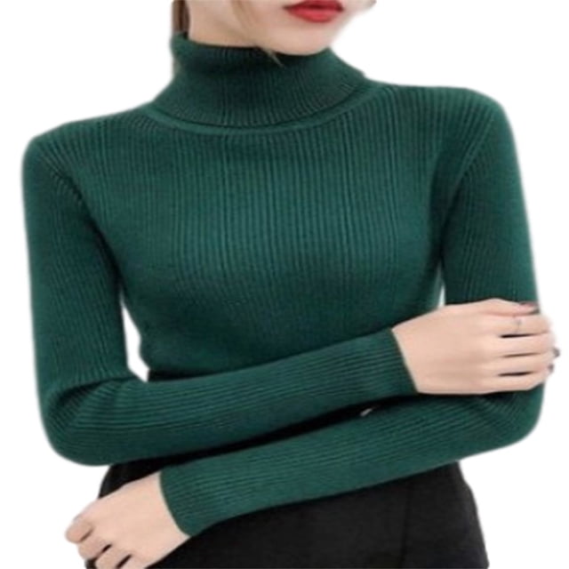 MesaSe Women Knitted Ribbed Sweater Turtleneck Slim Jumper Warm Pullover