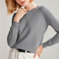 thumbnail image 3 of ManxiVoo Chandail à Col Rond Manches Longues Tricoté pour Femmes avec Capuche pour Automne Hiver Tenue Décontractée Taille TG Gris Foncé, 3 of 5