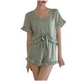 thumbnail image 2 of TopLLC Ensembles de Pyjama Ensembles de Détente pour Femmes, Vêtements de Nuit pour Femmes Vêtements d'Intérieur Décontractés pour Femmes Hauts à Manches Courtes Pantalons Col Rabattu Pyjamas de Nuit Ensembles de Pyjama, 2 of 7