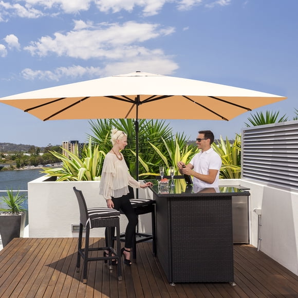 Costway Parasol Déporté de Patio 10 Pieds X 13 Pieds en Aluminium, Rotation 360°, Inclinaison, Beige