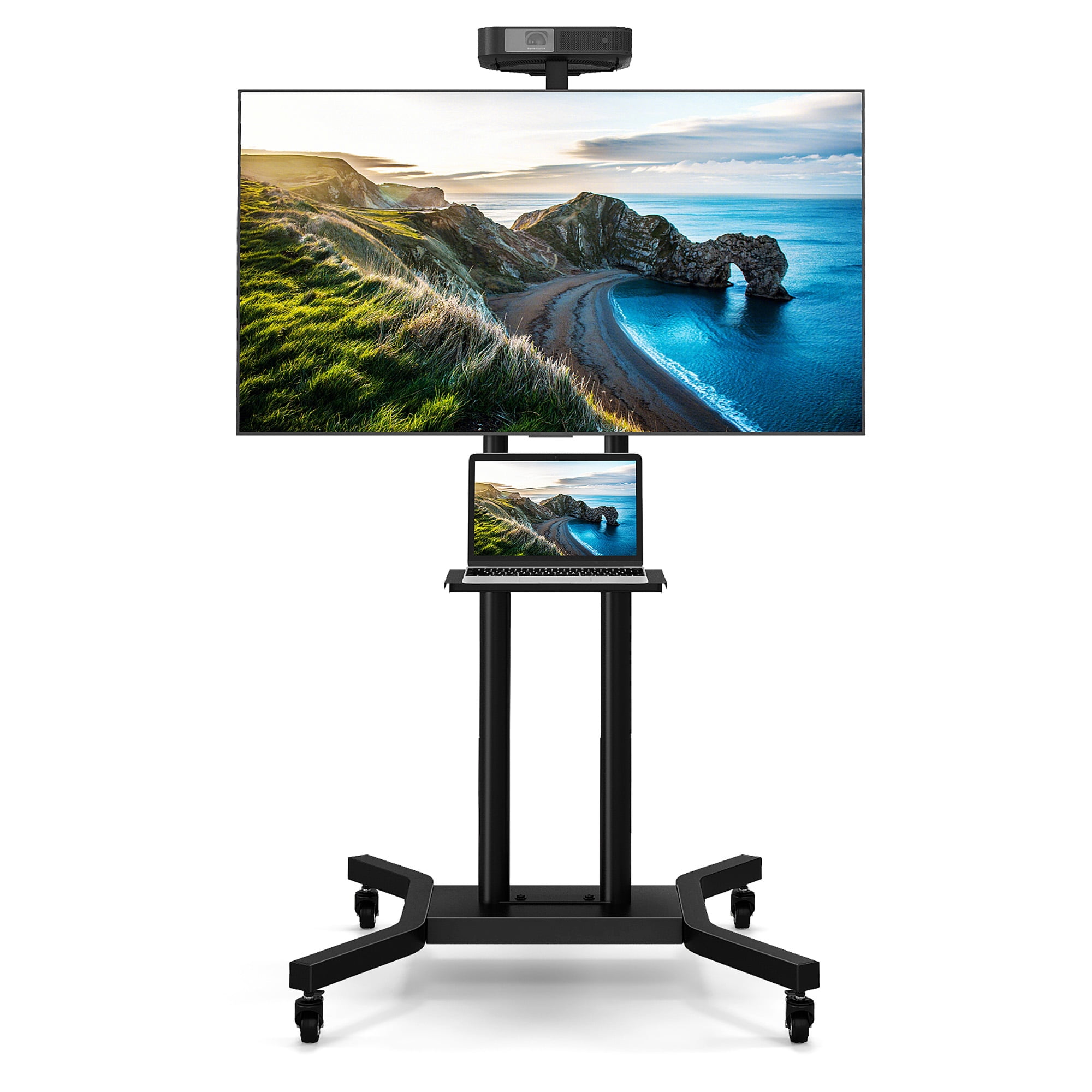 Gymax Meuble TV mobile pour téléviseurs plats ou incurvés de 32 à 70 pouces jusqu'à 110 lbs avec étagère AV