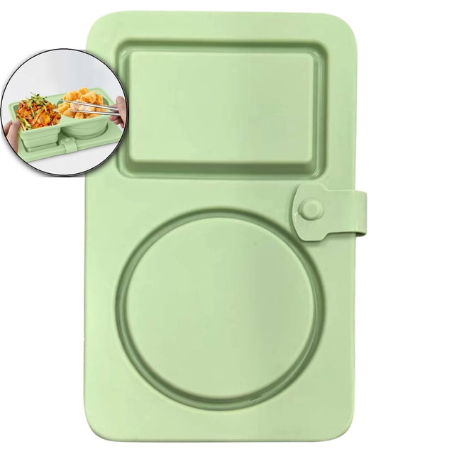Dvruxg Boîte à Collations en Silicone à Double Compartiment, Contenant à Lunch Réutilisable et Étanche, Plateau à Condiments Pliable pour Dîners