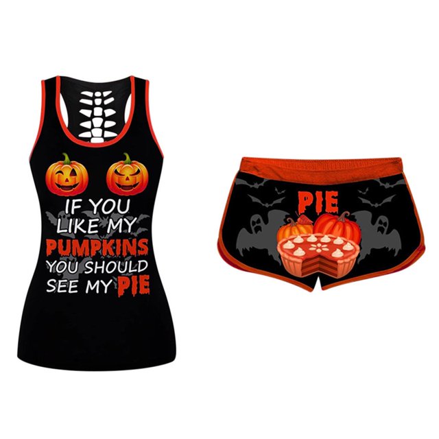 Ensemble de Chemises Sans Manches Imprimées pour Femmes Ensemble de Shorts à Cordon d'Halloween EAN13