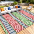 thumbnail image 2 of HOMERRY Tapis d'Extérieur en Paille Plastique 9 Pieds x 12 Pieds Rouge Vert Géométrique Boho Tapis pour Balcon Piscine VR Imperméable Réversible, 2 of 7