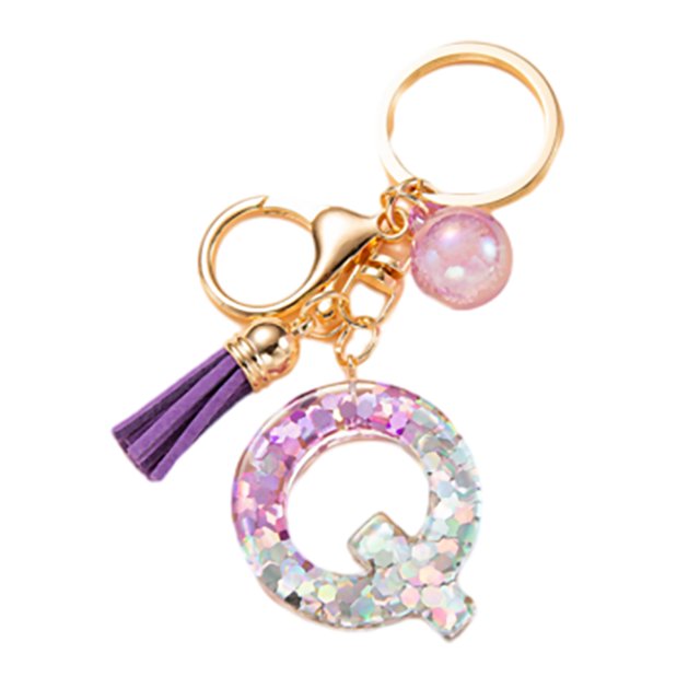 LYMAYTER Cute Pink Tassel Mug Accessory Initial Letter Charm Keychain - with Tassel, Heart - shaped Sequins