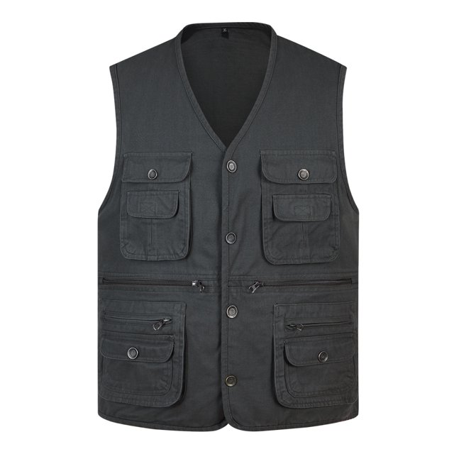 OmicGot Classic Summer Men Vest Cotton Button Multi Pocket 3 Colors Sleeveless Jacket With Many Pockets Solid Big Size Travel Waistcoat