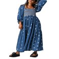 thumbnail image 1 of Robe Longue pour Femmes Manches Longues Col Carré Broderie Fleur Robe Évasée, 1 of 5