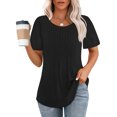 thumbnail image 2 of Dealovy Hauts d'Été pour Femmes Chic Décontracté Manches Courtes Plissées Col Ras du Cou T-Shirts Amples Unis Tuniques pour Dames, 2 of 7