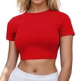 thumbnail image 1 of Fgnfyis Hauts pour Femmes T-Shirt Court à Manches Courtes Décontracté pour Femme Col Rond Basique Uni pour le Printemps et l'Été Tenue de Tous les Jours T-Shirts pour Femmes Rouge TTTG, 1 of 4