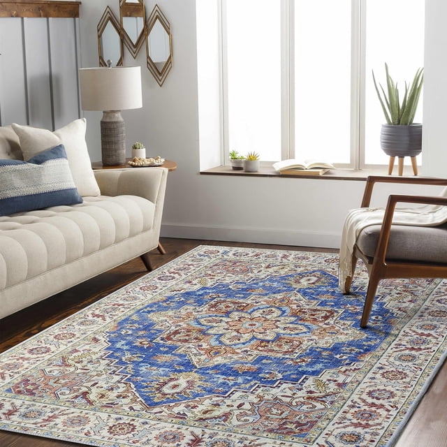 JV Home Area Rug Napoli Pink Blue 7'6"x10' Washable Carpet Anti Slip