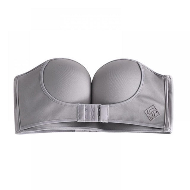 Women‘s Beauty Back Smoothing Strapless Bra Adjustable Front Closure Bras Gray