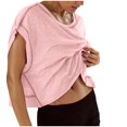 thumbnail image 1 of Chbgutlmr Hauts d'Entraînement pour Femmes, Coupe Oversize, Col Ras du Cou, Manches Courtes, Dos Nu, T-Shirts Courts de Sport pour le Gym et la Course, 1 of 8