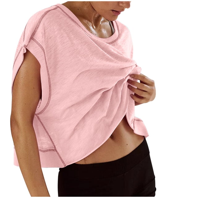 Chbgutlmr Hauts d'Entraînement pour Femmes, Coupe Oversize, Col Ras du Cou, Manches Courtes, Dos Nu, T-Shirts Courts de Sport pour le Gym et la Course