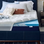 Sleep Innovations Cool Comfort Dual Layer 4 Inch Memory Foam Mattress Topper, Queen Size, Medium Plush, 2 Inch Cooling Gel Memory Foam Plus 2 Inch Pillow Top Cool Cover