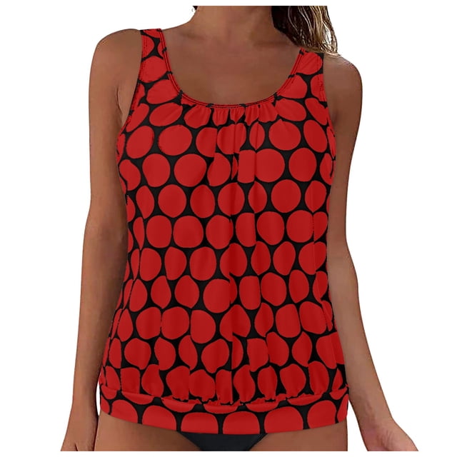 Gibobby Two Piece Tankini Bathing Suits for Women One Shoulder Swim Top with Bottom Swimsuits(Red,3XL)