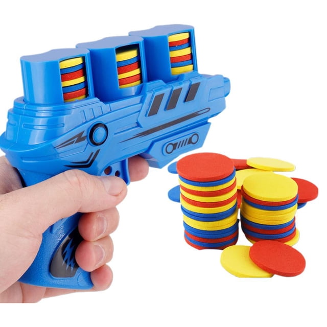 Foam Disc Launcher, Continuous Shooting Flying Disc Launcher, Disk Shooter Tool, with 25 Flying Disks, for Fun, Party Favors and Outdoor Tools Toddlers Ages 8-12