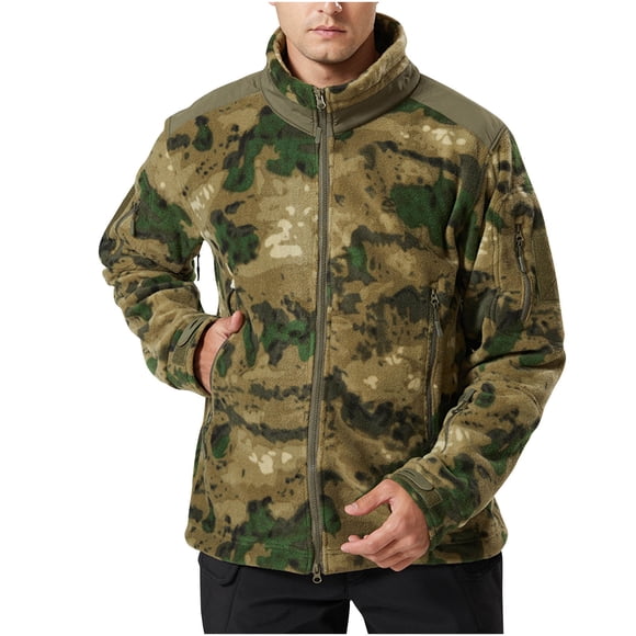 WRKEKC Men's Winter Camo Hooded Jacket Long Sleeve with Zippered Pockets, Insulated Casual Parka for Outdoor Activities Camouflage M
